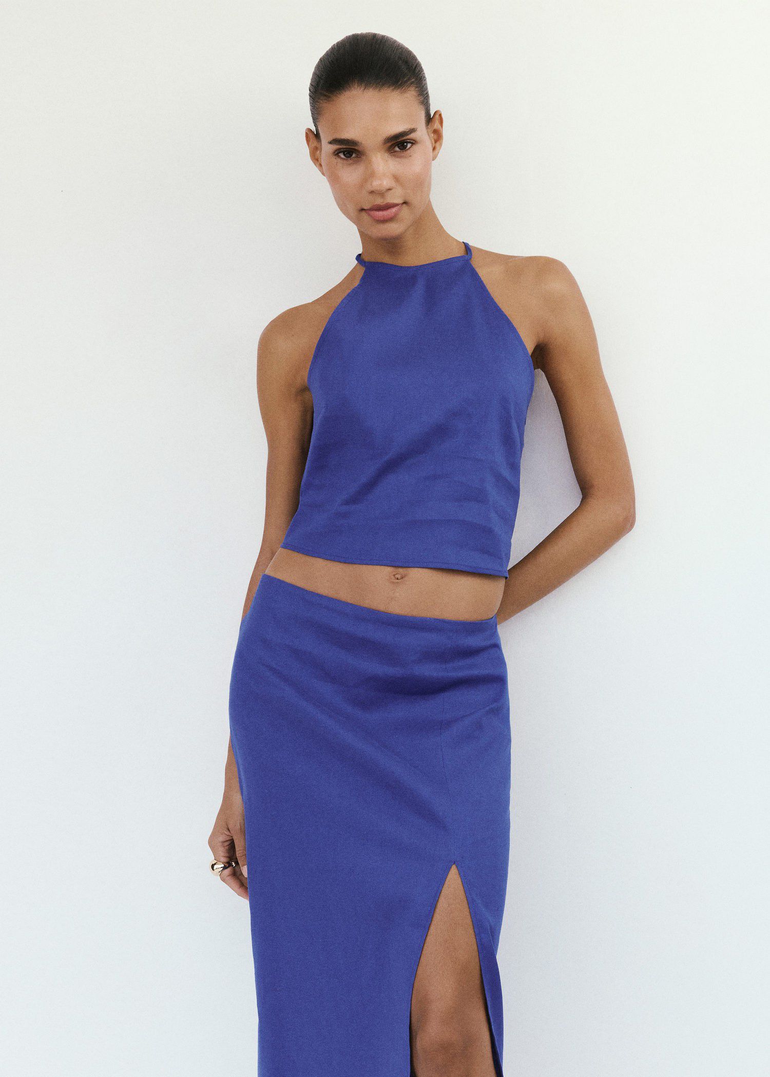 Midi skirt in a linen-cotton blend