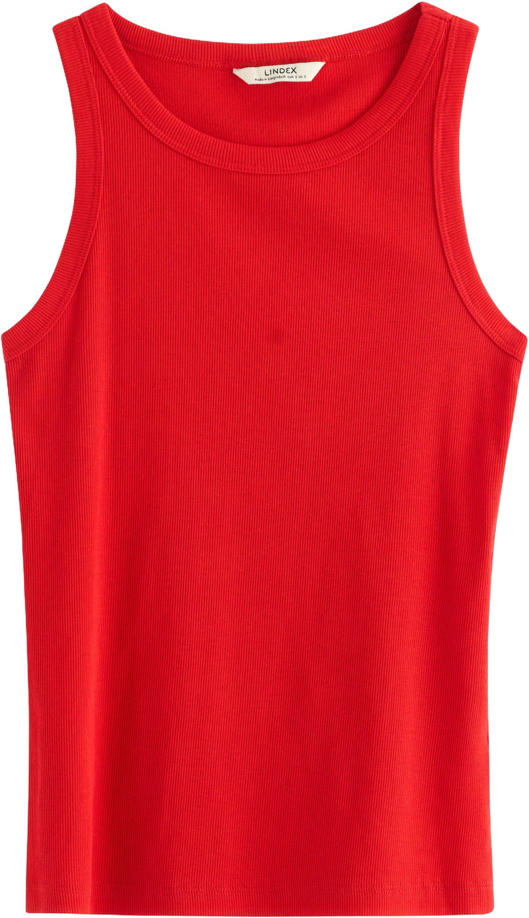 Ribbet tanktop i bl&oslash;d og elastisk b