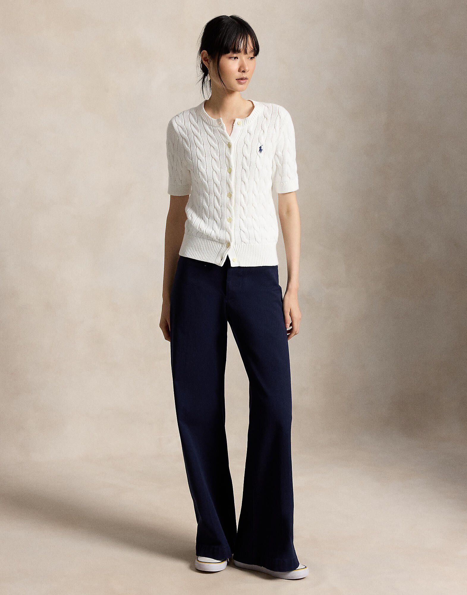 Cable-Knit Cotton Short-Sleeve Cardigan