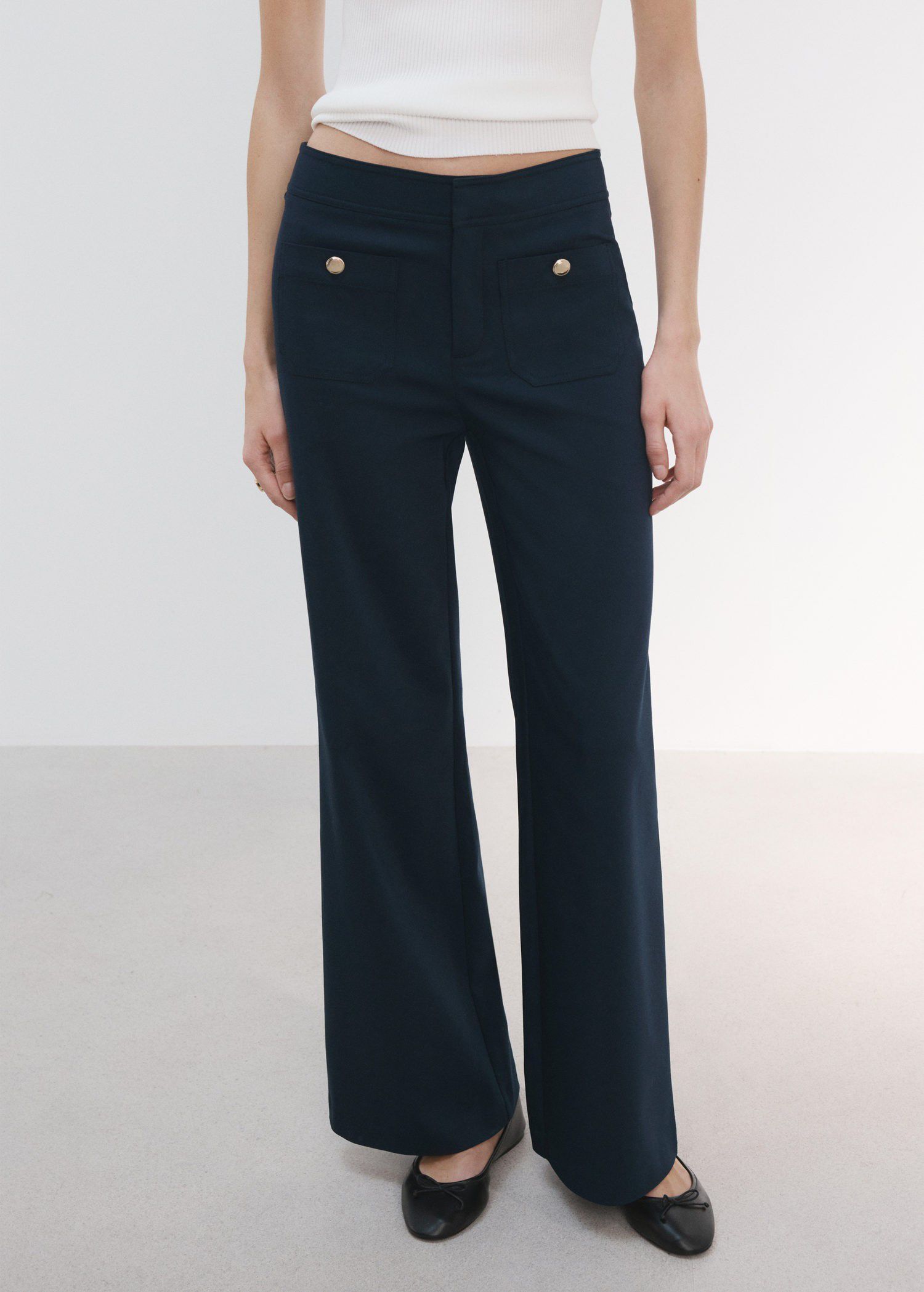 Straight trousers with jewel button