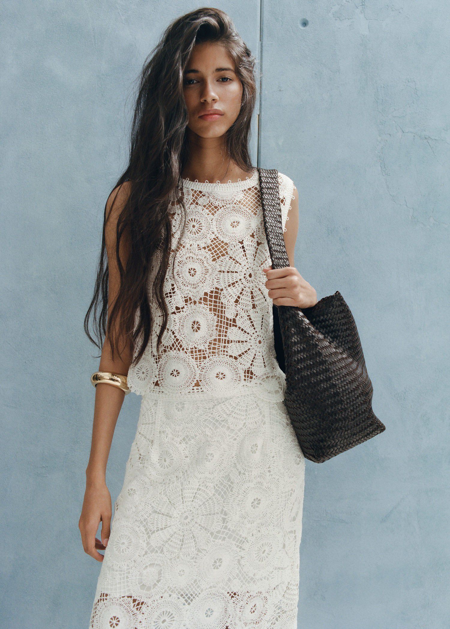 Embroidered top with openwork detai