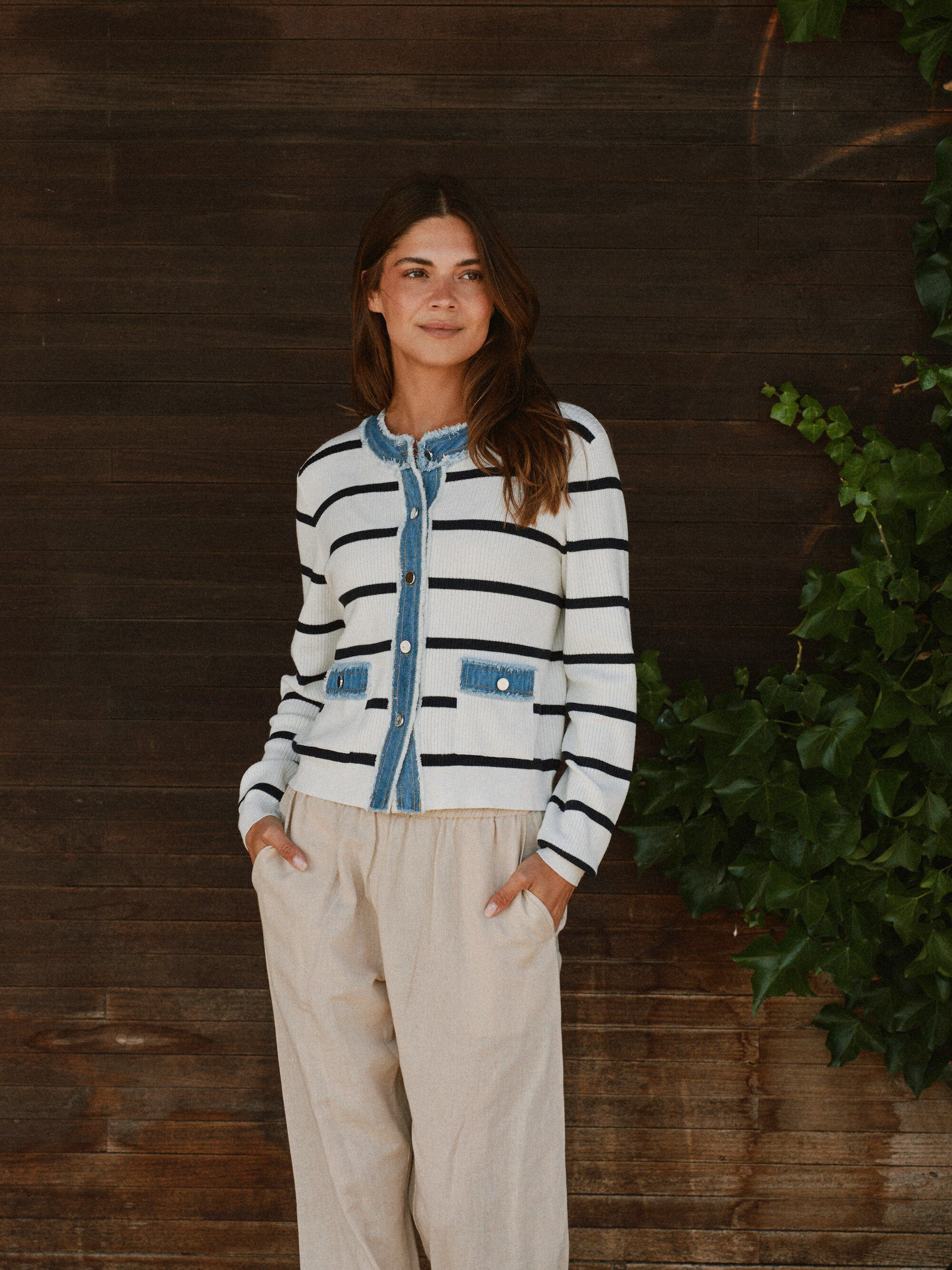 Zelma Stripe Denim Cardigan