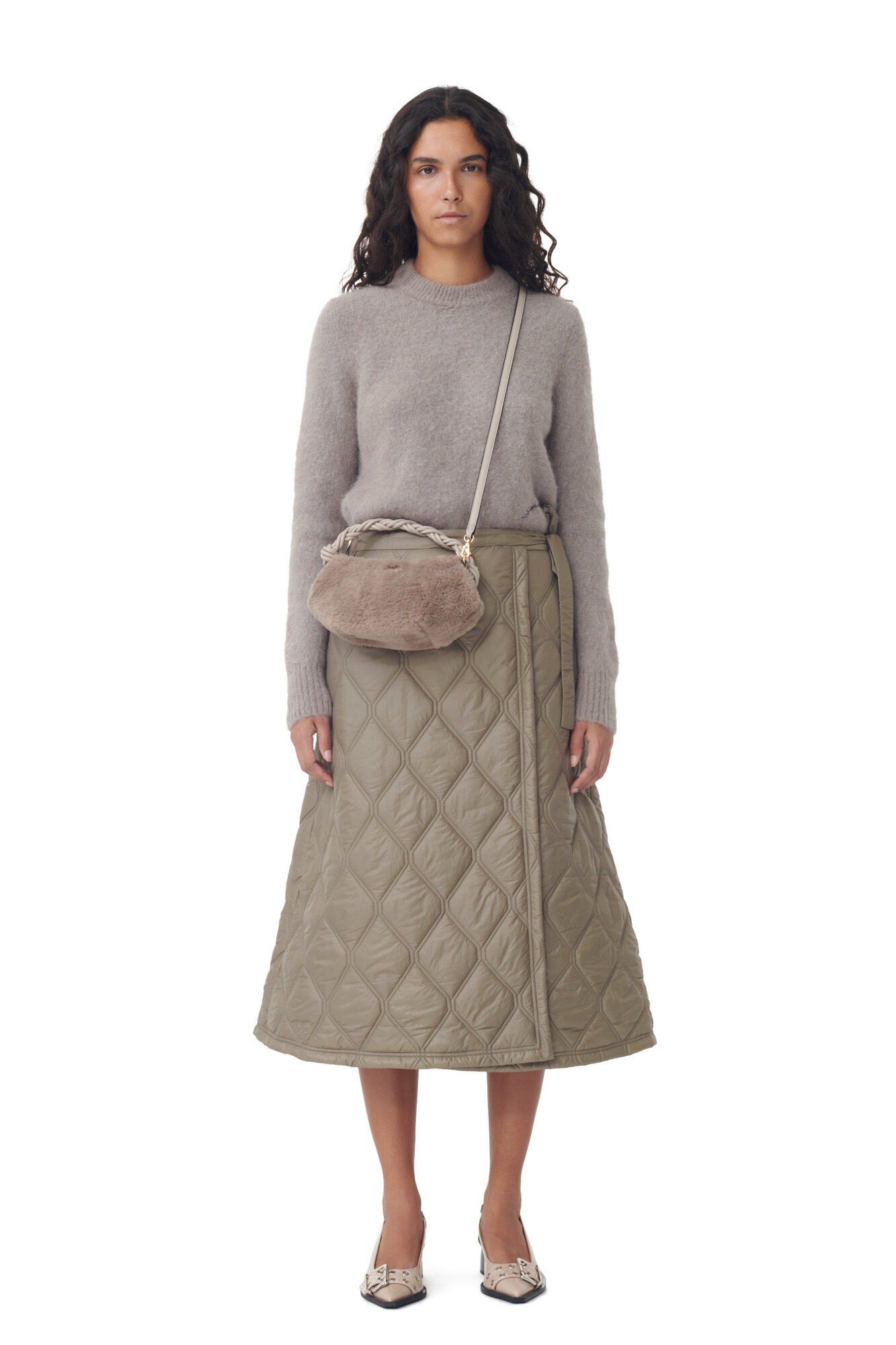 Shiny Quilt Midi Skirt