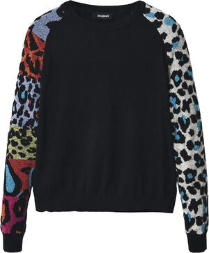 Leopard-print sleeve jumper