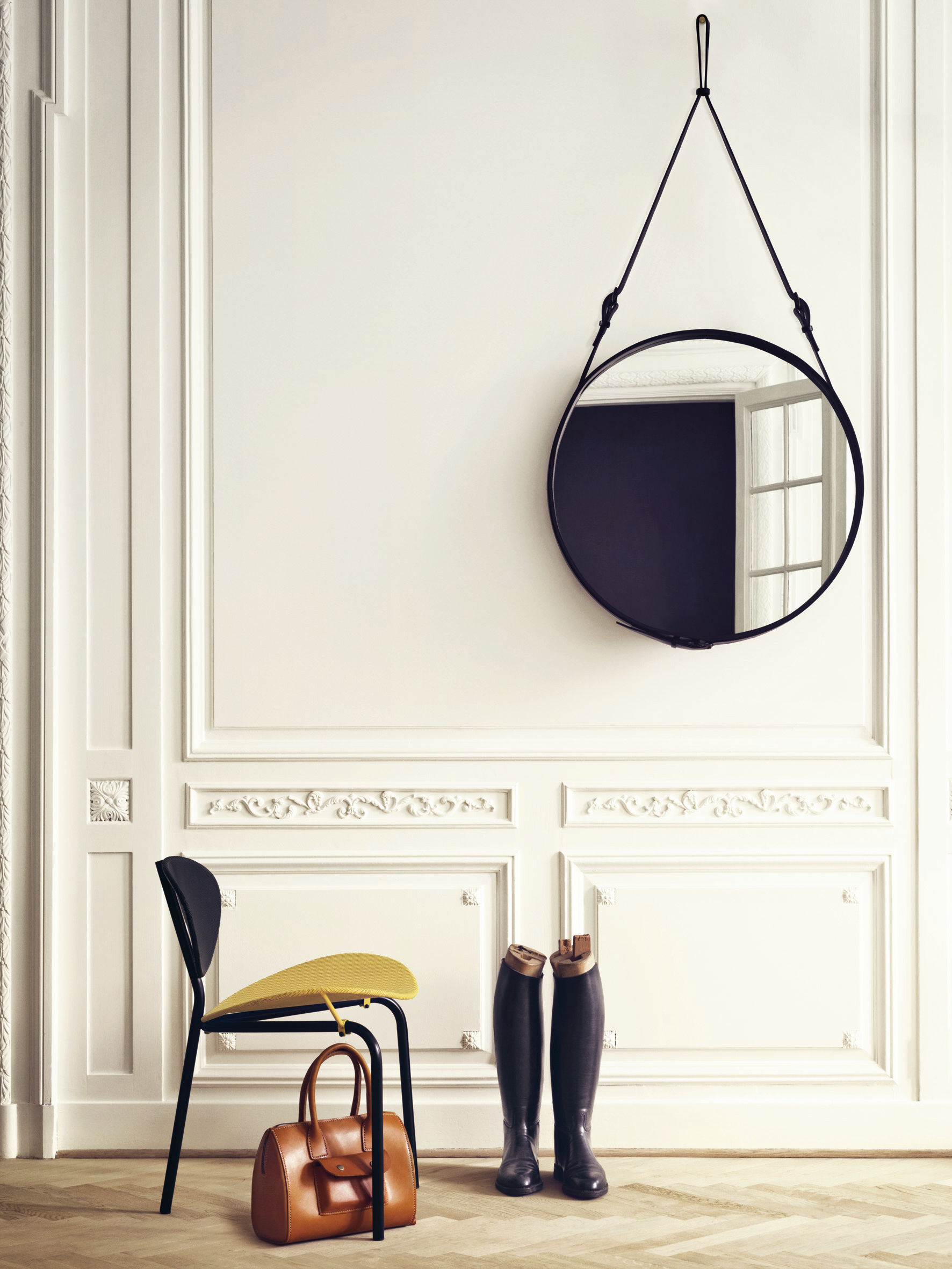 Adnet Wall Mirror, Circular (Tan Leather)