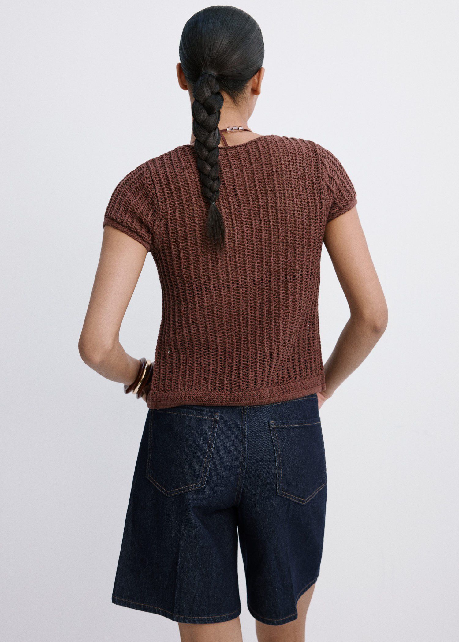 High-waist straight-fit denim short