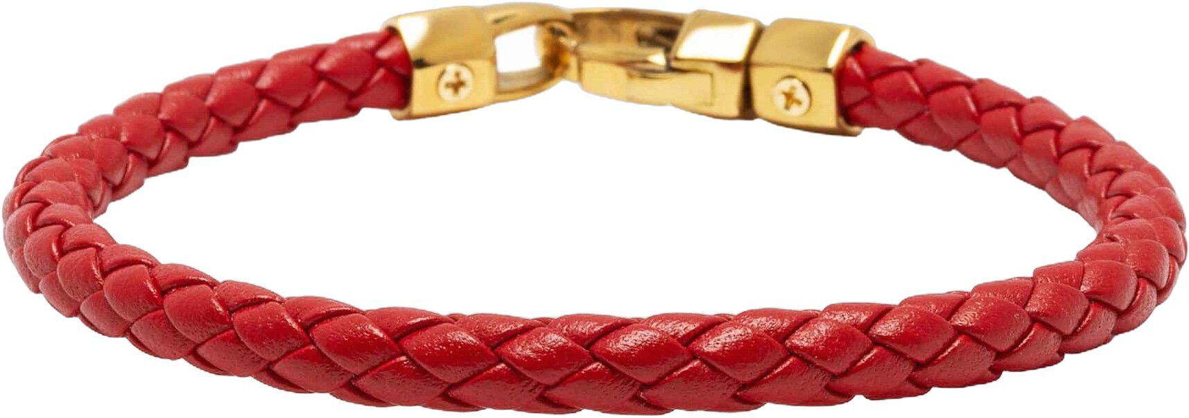 Braided Red Leather Bracelet in Gold