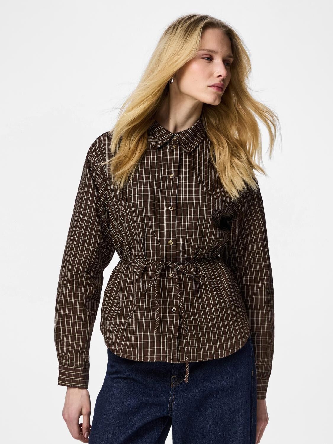 Pcmaya Ls Tie Detail Check Shirt Wvn