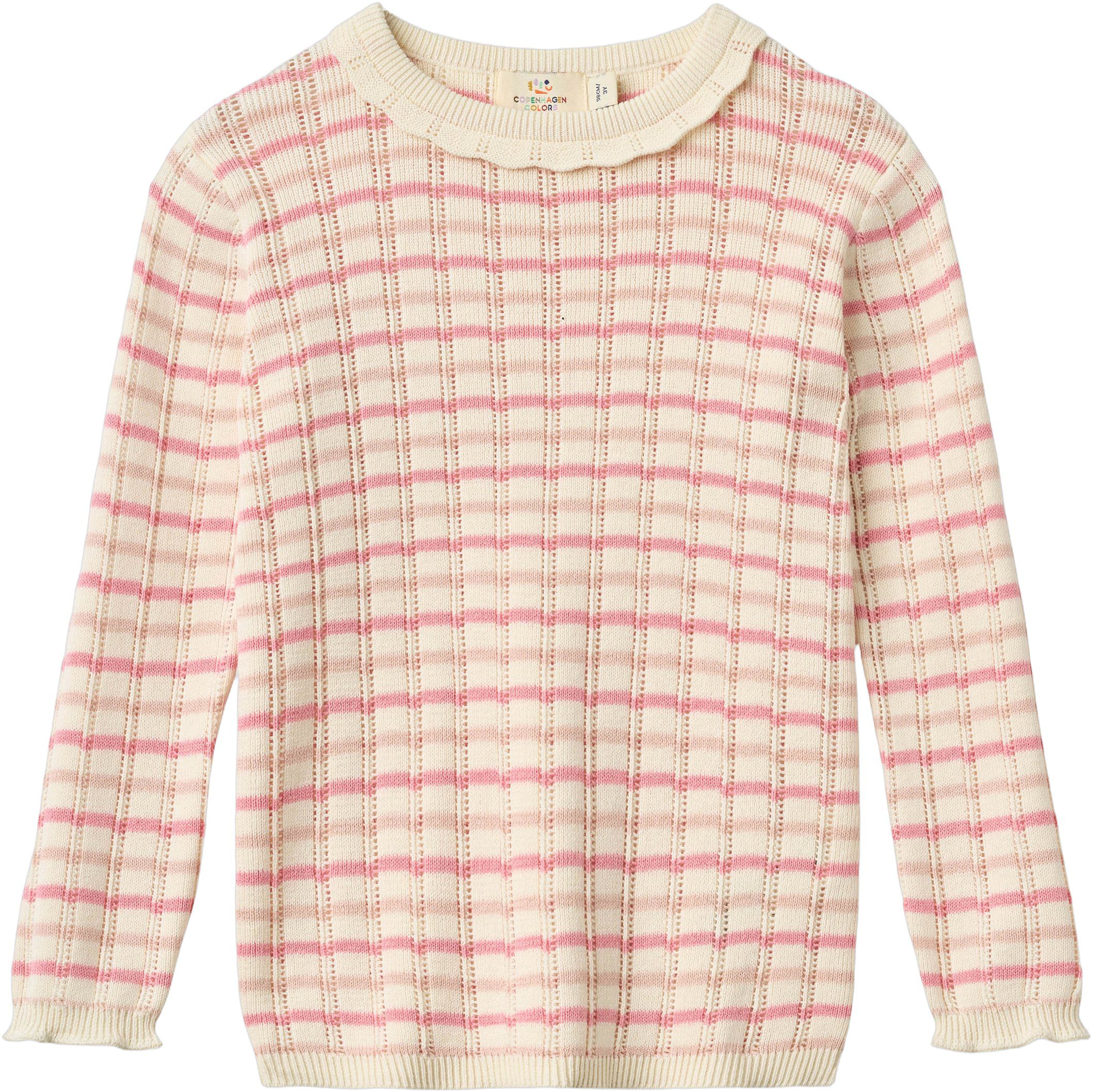 KNITTED STRIPE POINTELLE LS BLOUSE