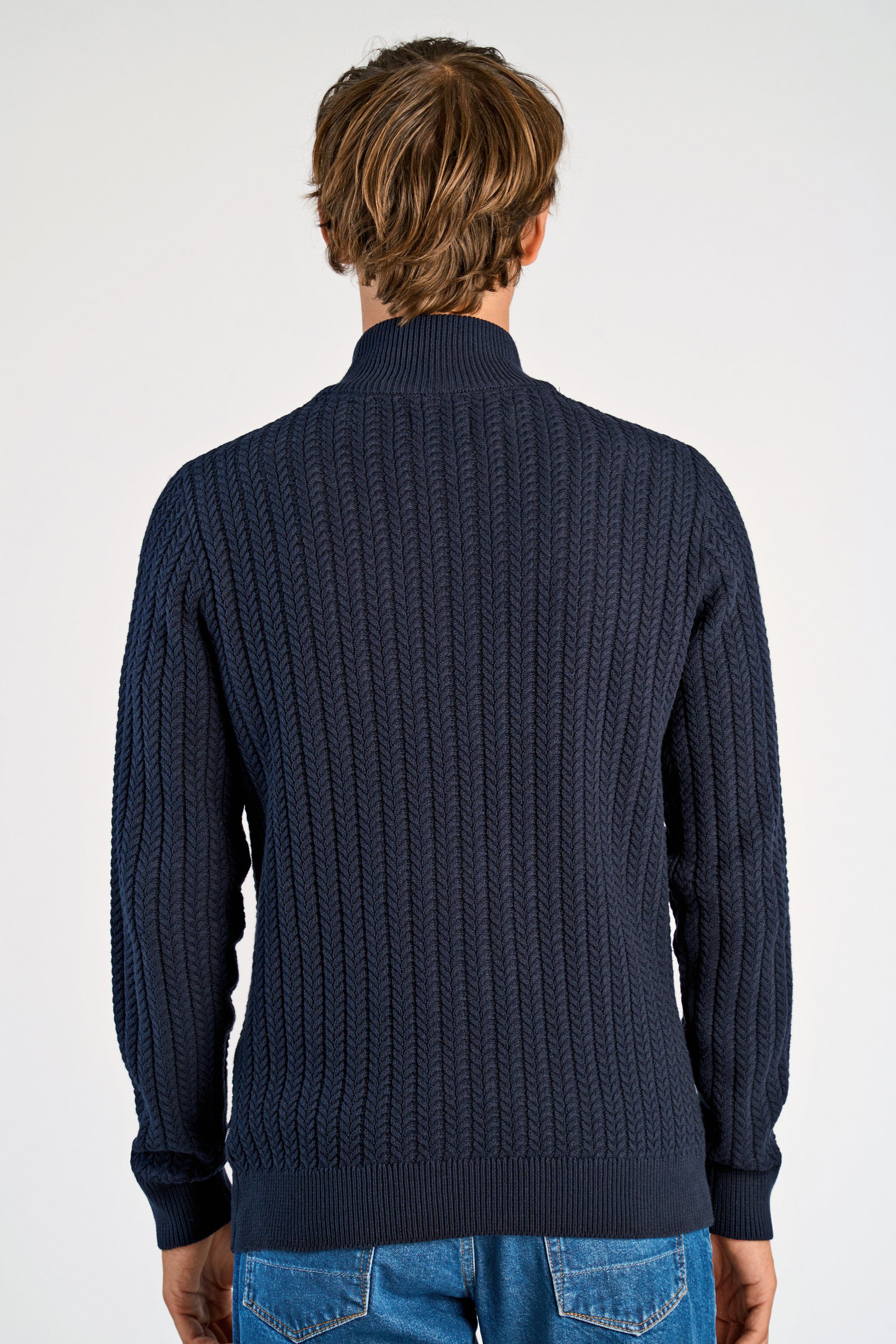 Recycle cabel knit zip cardiga