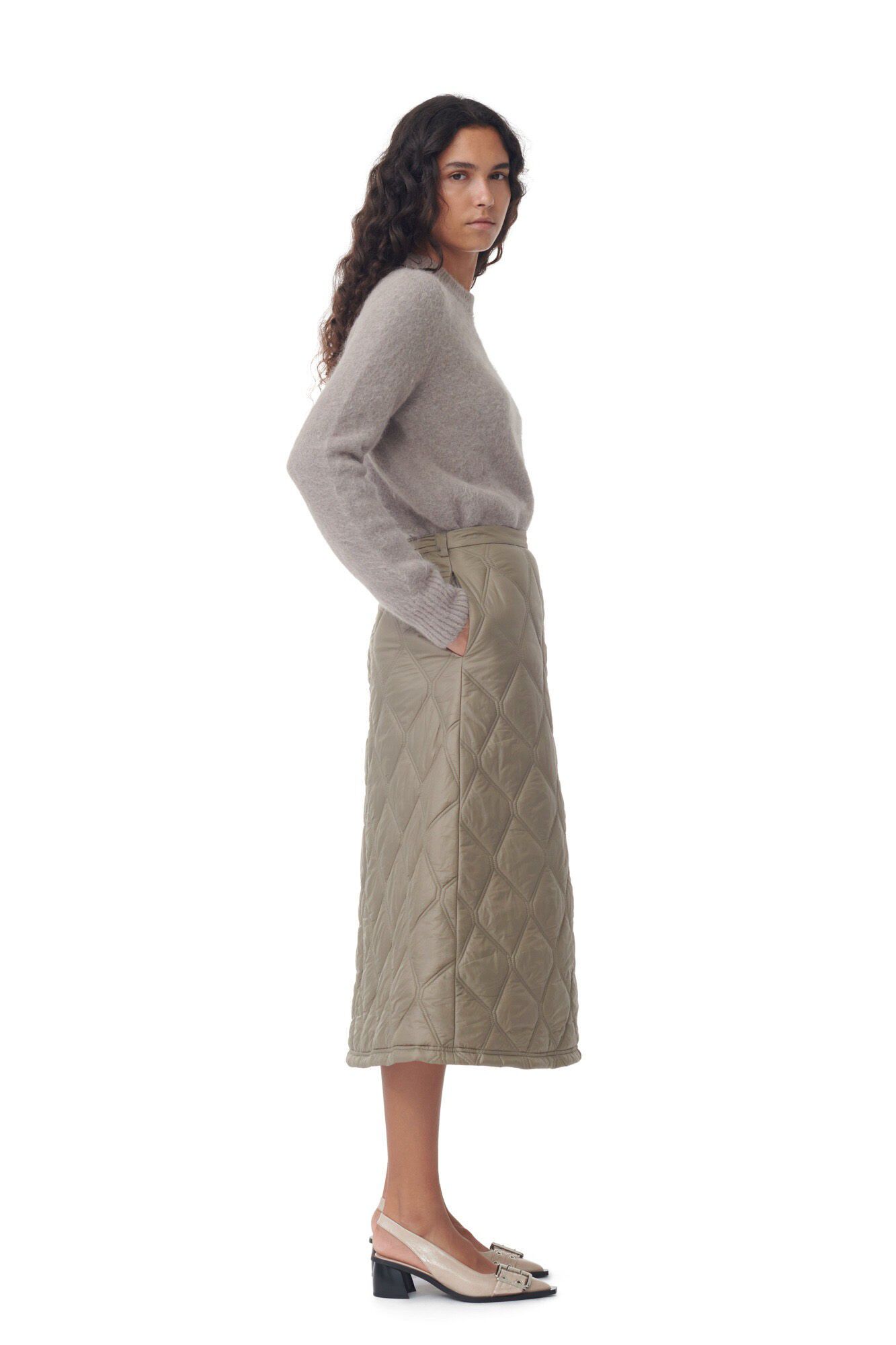Shiny Quilt Midi Skirt