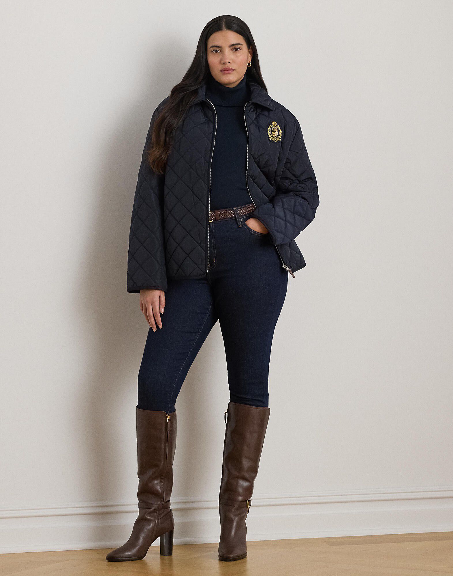 Crest-Patch Diamond-Quilted Jacket