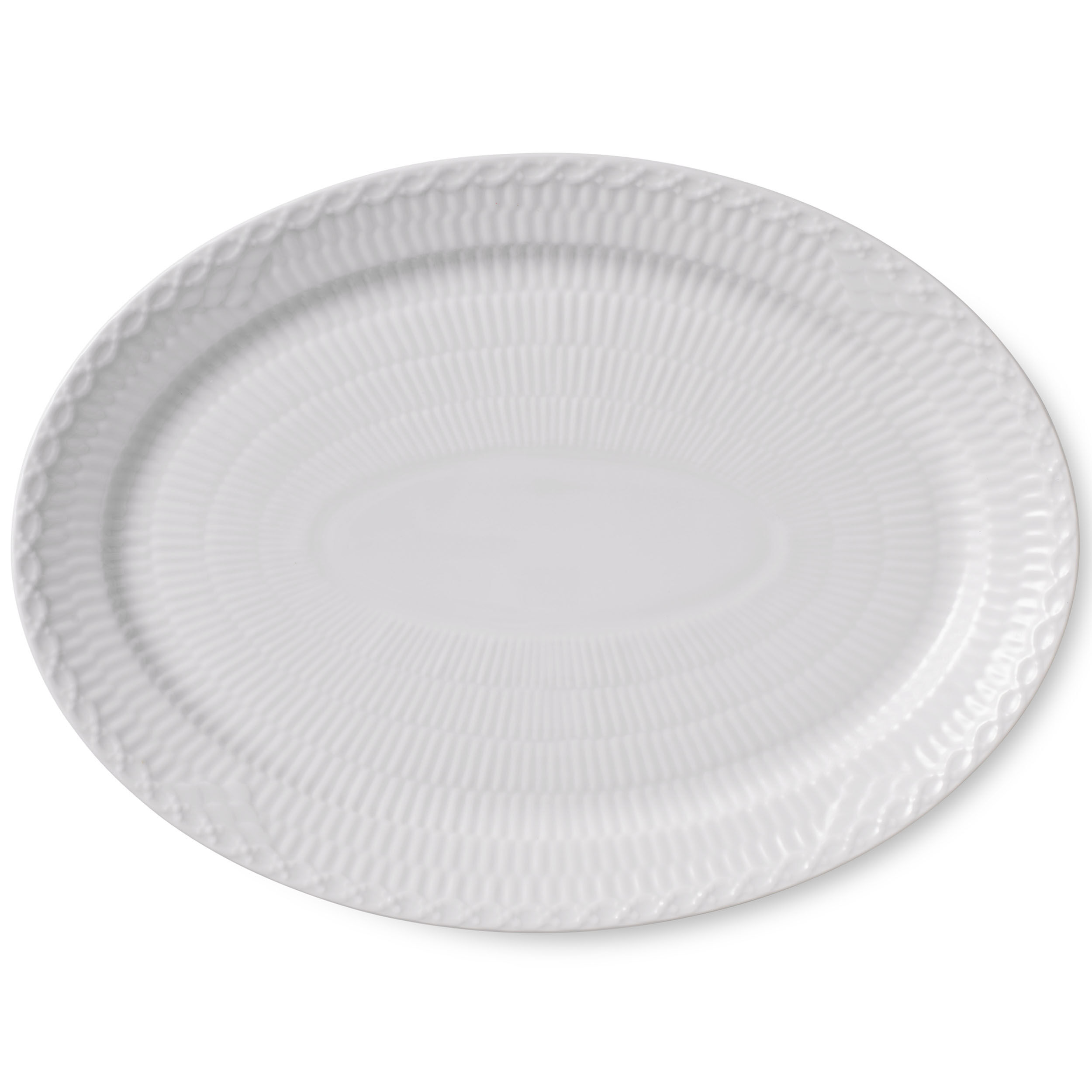 White Fluted Half Lace fat oval 28 cm