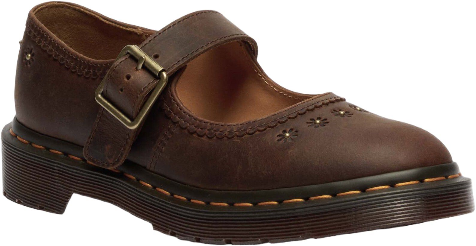 Mary Jane Flower Dark Brown Crazy Horse