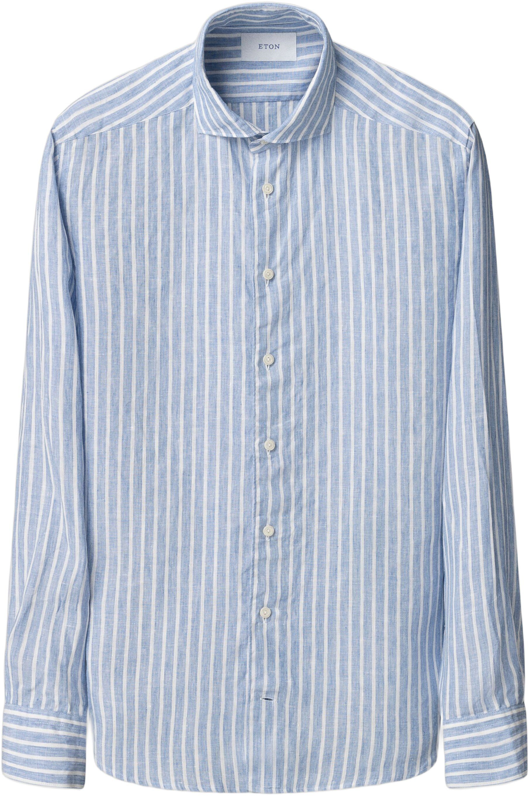 Slim Fit Light Blue Striped Linen Shirt
