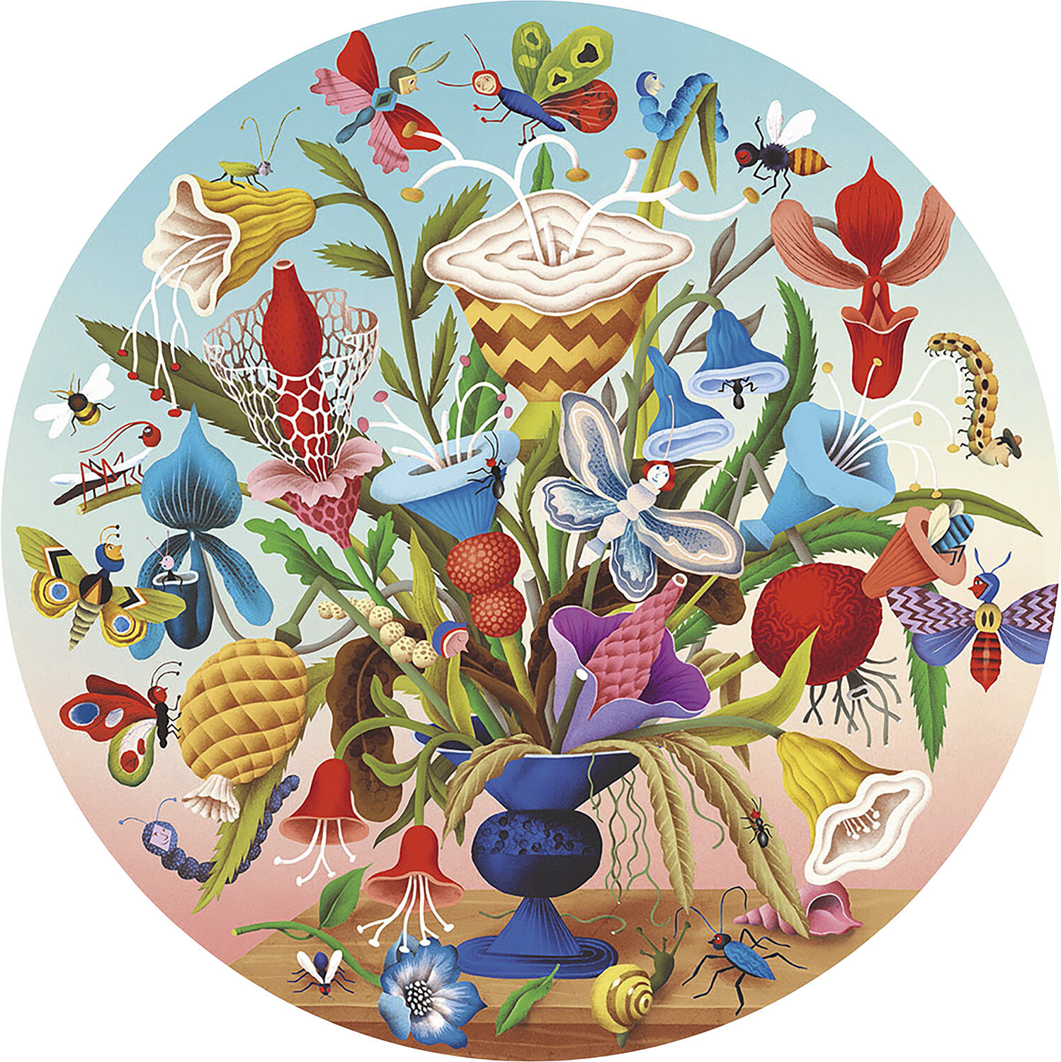 eeBoo - Rundt puslespil 500 brk - Vild buket