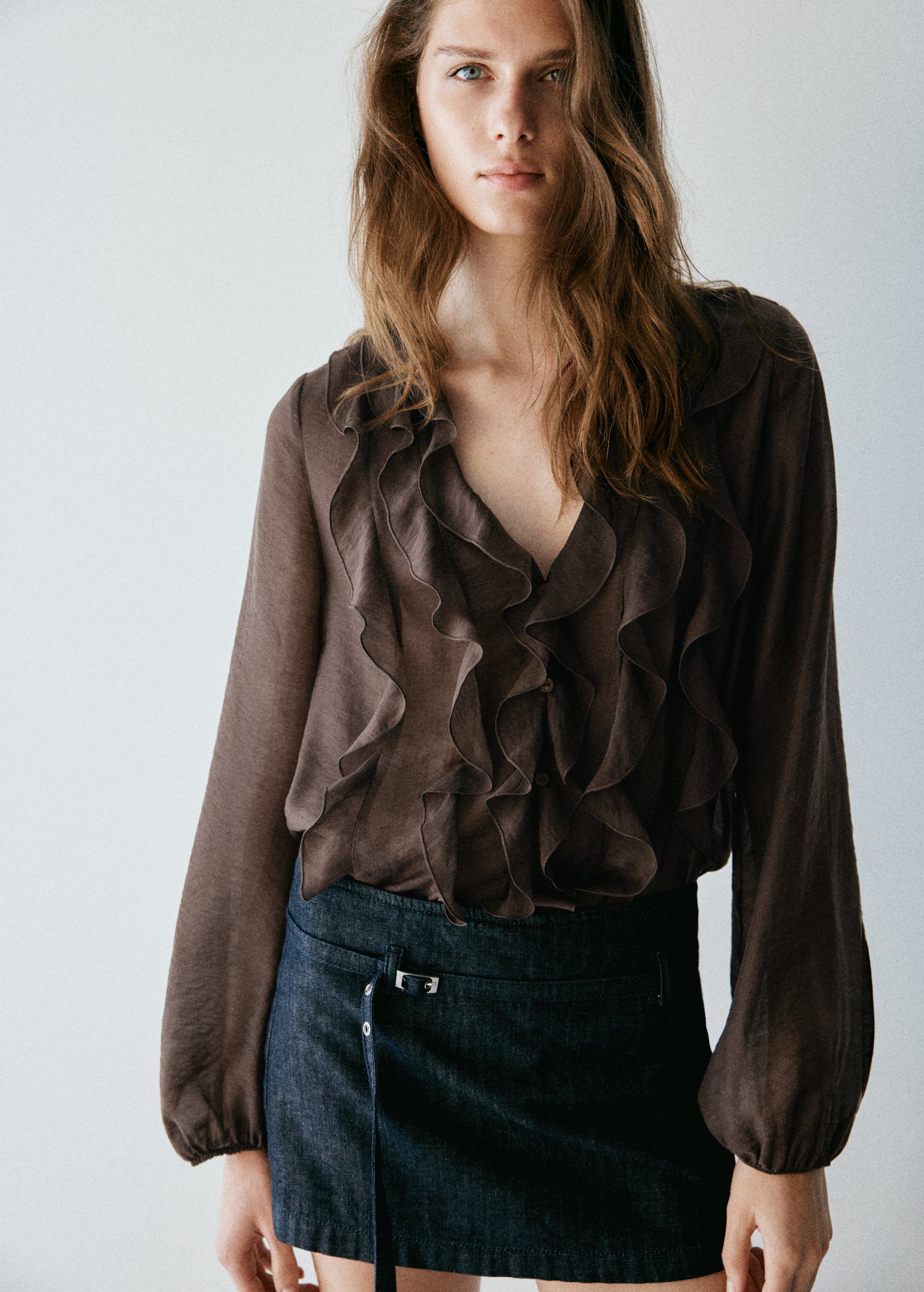 Ruffled lyocell blouse