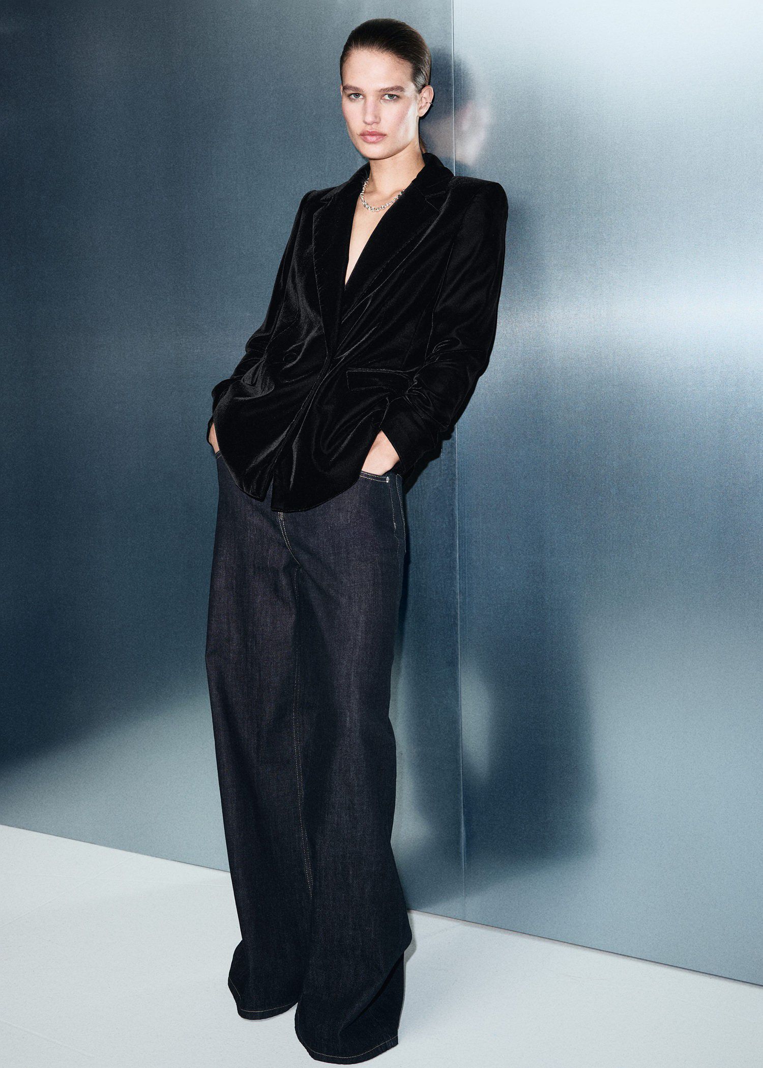 Double-breasted velvet jacket