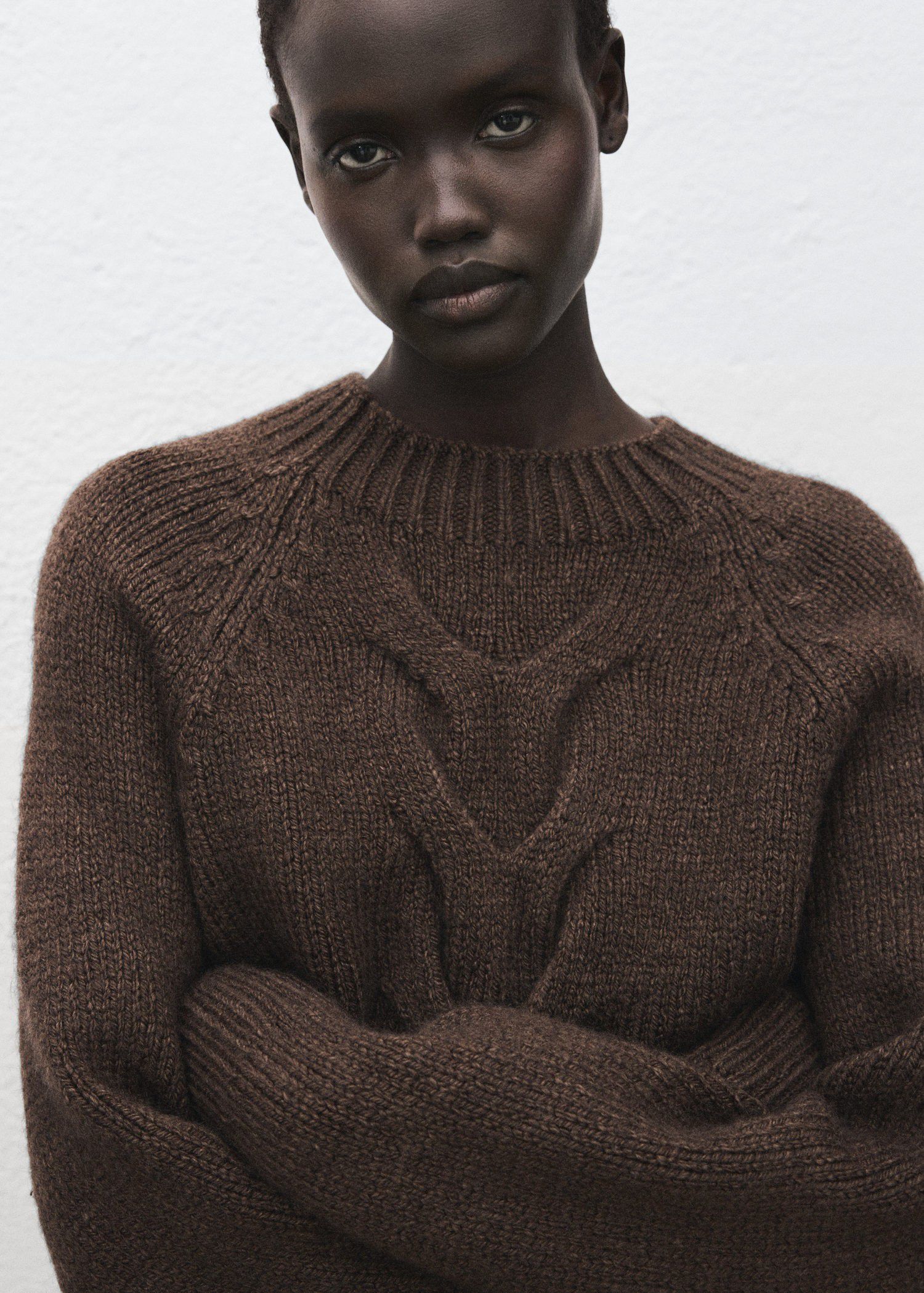 Braided sweater with perkins neck