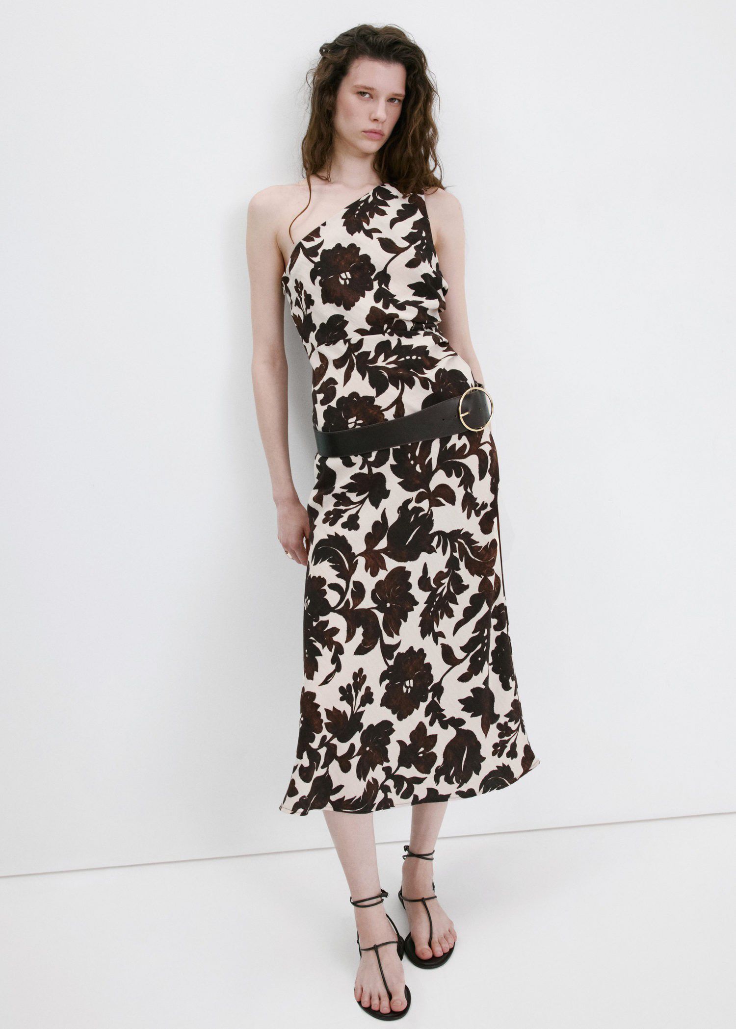 Asymmetrical floral-print dress