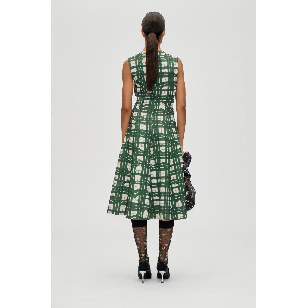 2429 Checkered Cady, Sleeveless Gathered Midi Dress
