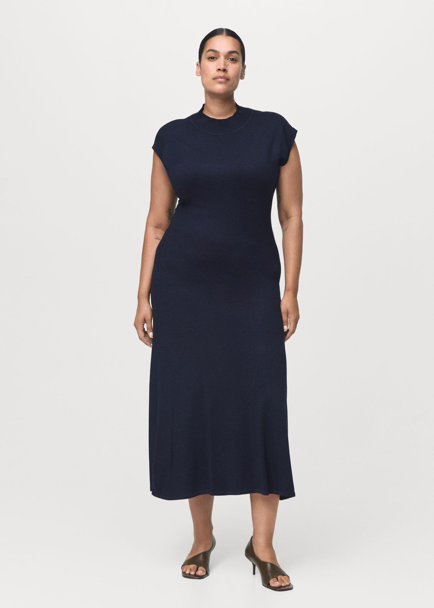 Perkins-neck knitted dress