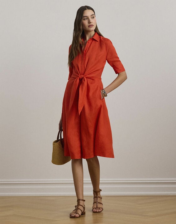 Tie-Front Linen Shirtdress