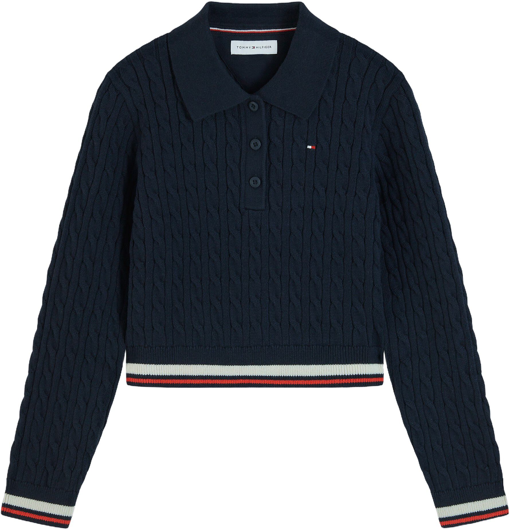 Slim Cable Knit Polo Jumper