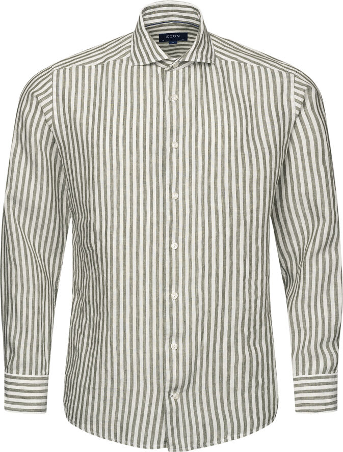 Contemporary Fit Beige Striped Linen Shirt