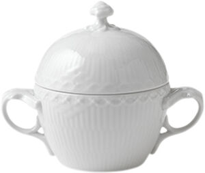 White Fluted Half Lace sockerskål med lock 20 cl