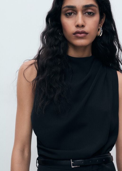 Long jumpsuit with draped neck and