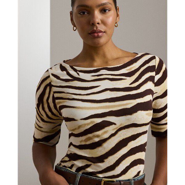 Zebra-Print Stretch Cotton Boatneck Tee