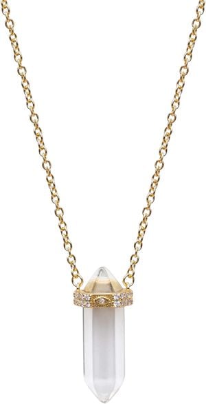 Women's Sterling Silver Clear Quartz Crystal Necklace with E