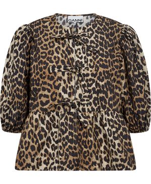 Printed Cotton Poplin Peplum Blouse