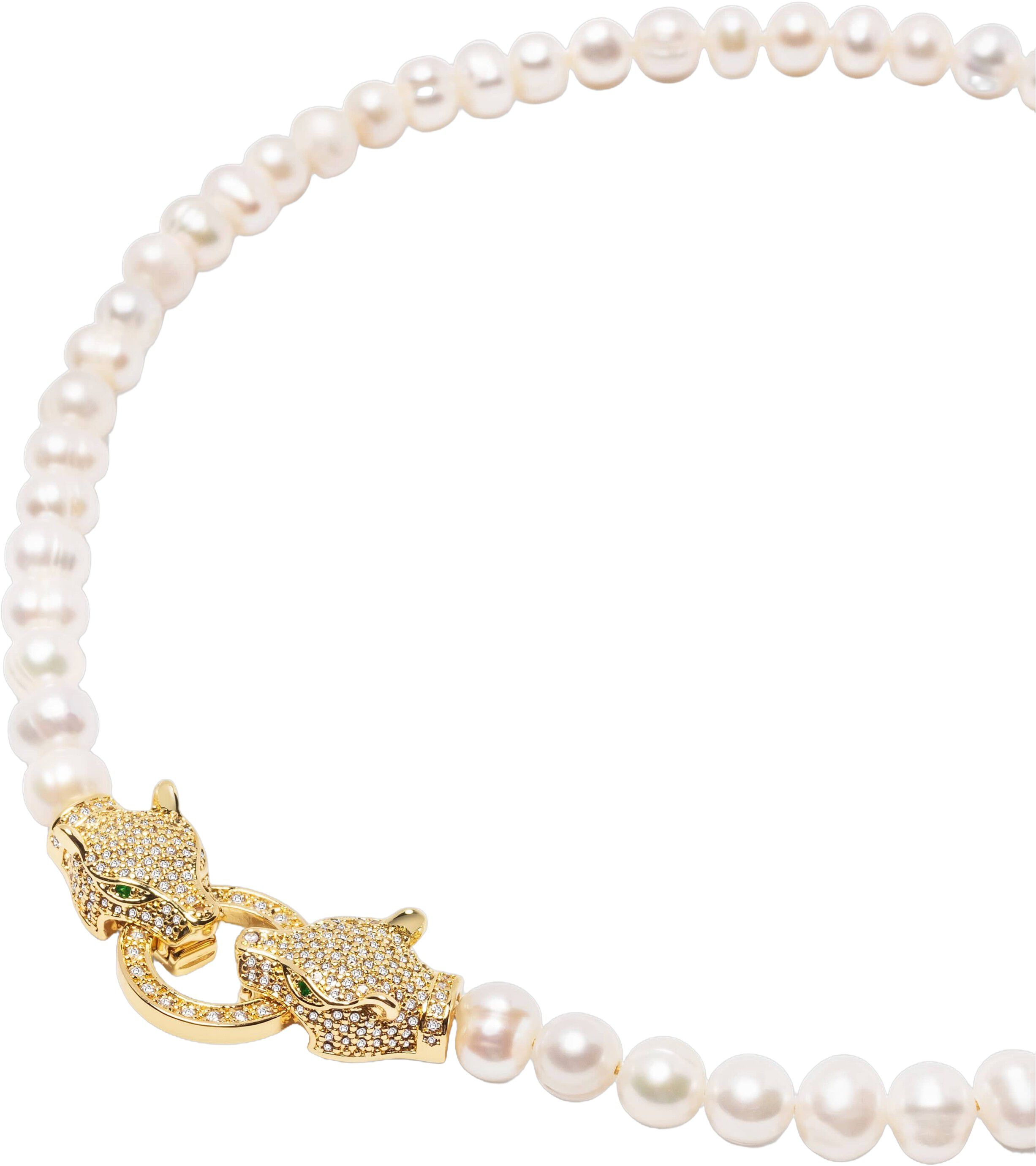 Women's Pearl Choker with Gold Double Panther Head