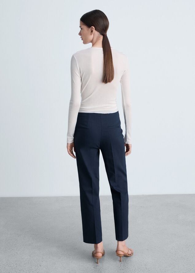 Straight trousers with jewel button