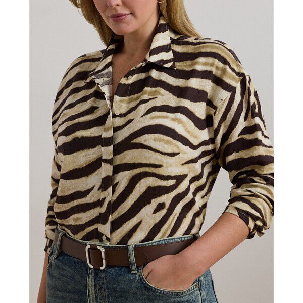 Relaxed Fit Zebra-Print Linen Shirt