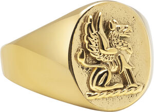 Men's Stainless Steel Lion Crest Ring with Gold Plating