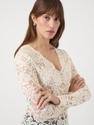 YASLACEY LS V-NECK LACE TOP S. NOOS