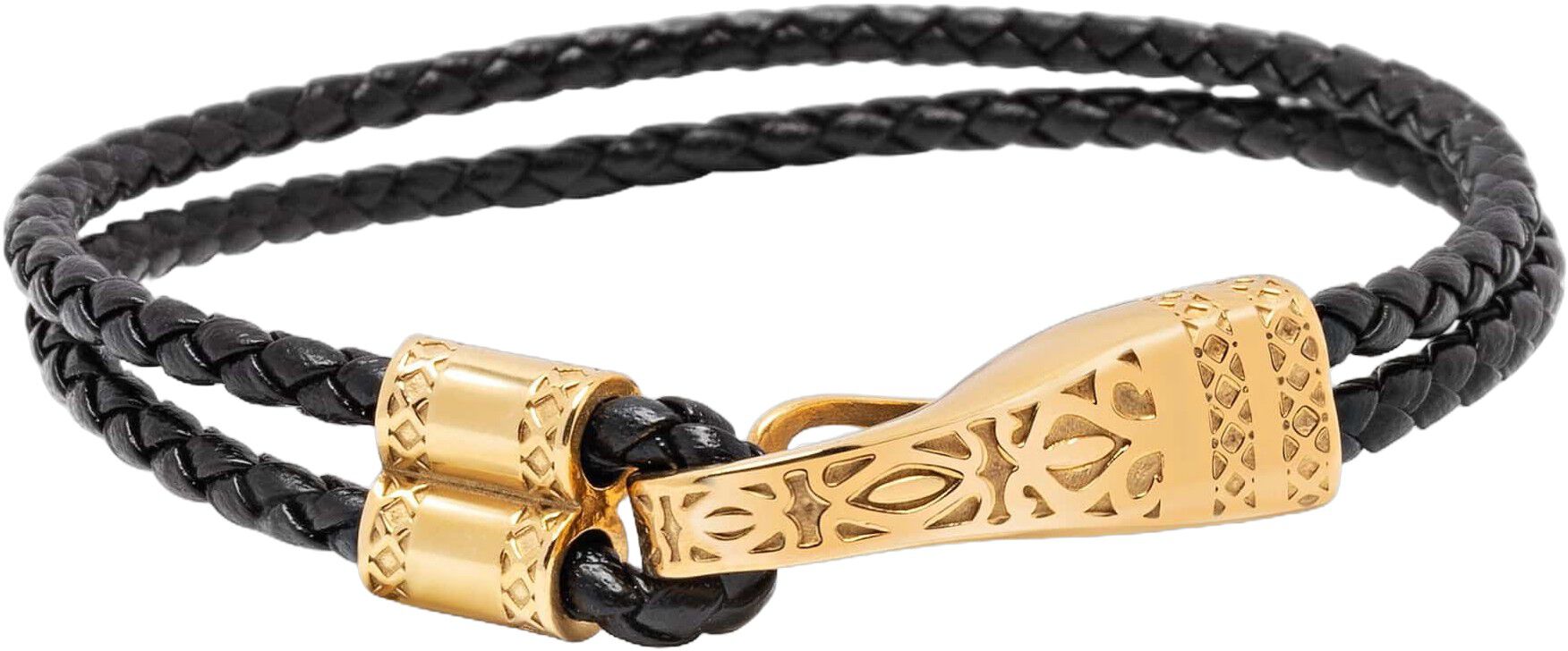 Black Leather Bracelet with Gold Clasp