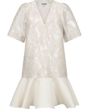 Satin Cloque Mini V-neck Dress