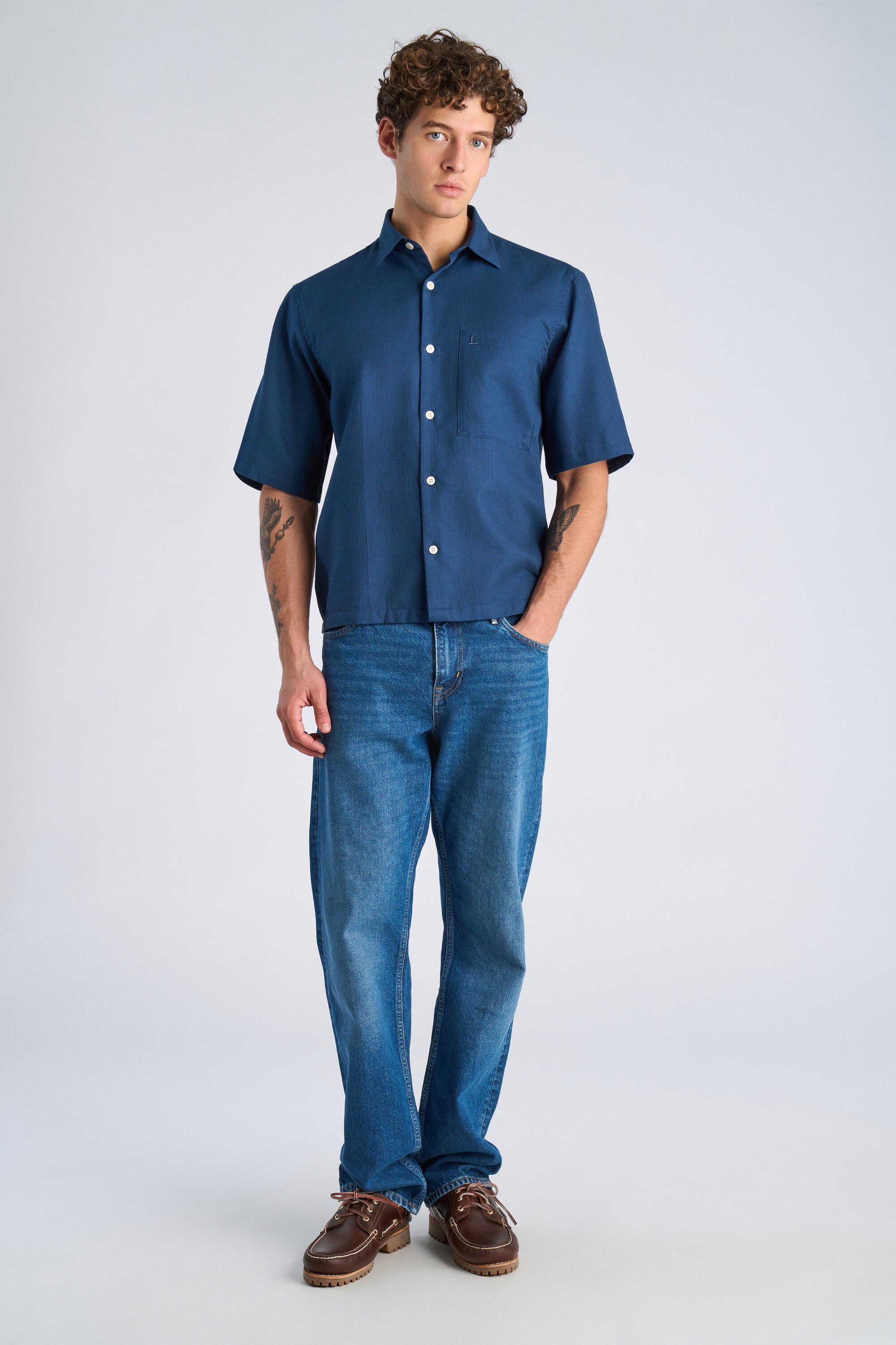 Solid dobby cotton shirt S/S