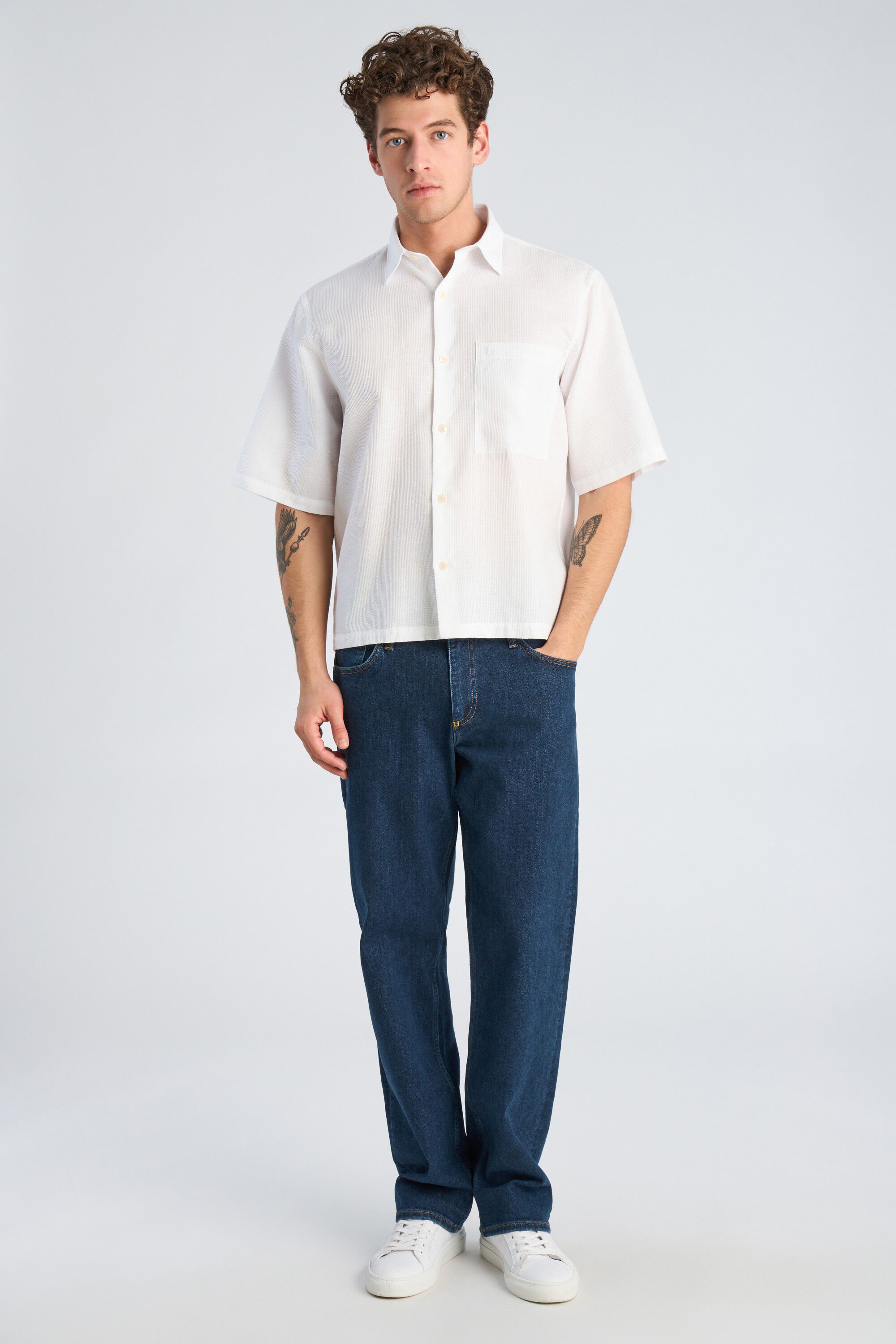 Solid dobby cotton shirt S/S