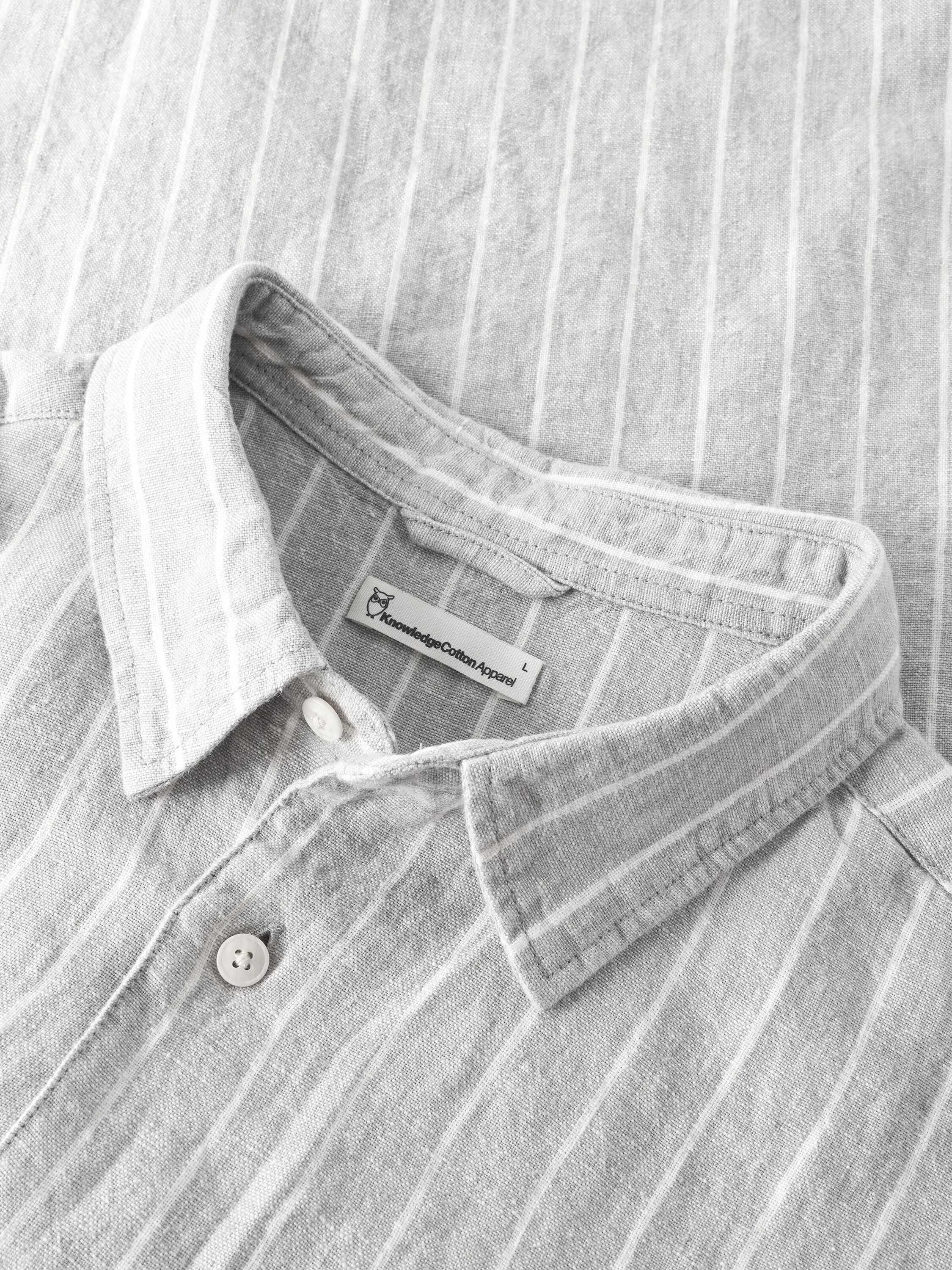 Relaxed linen stripe short sleeve shirt