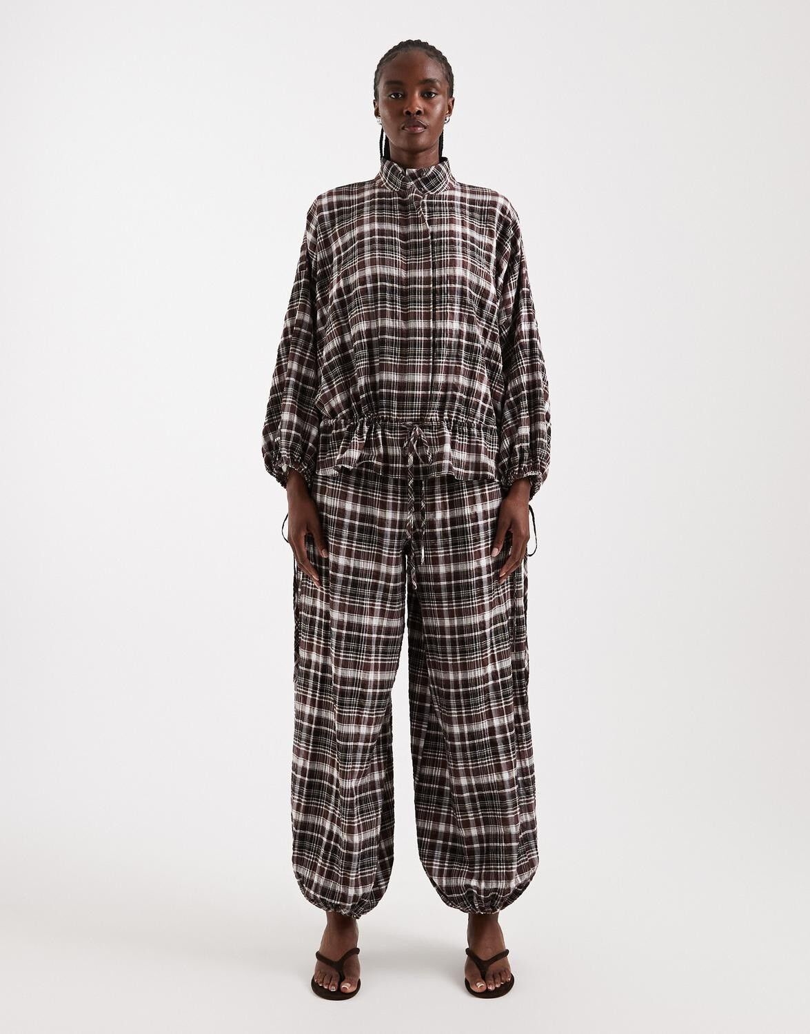 Tsaio Flannel Check Balloon Leg Trouser