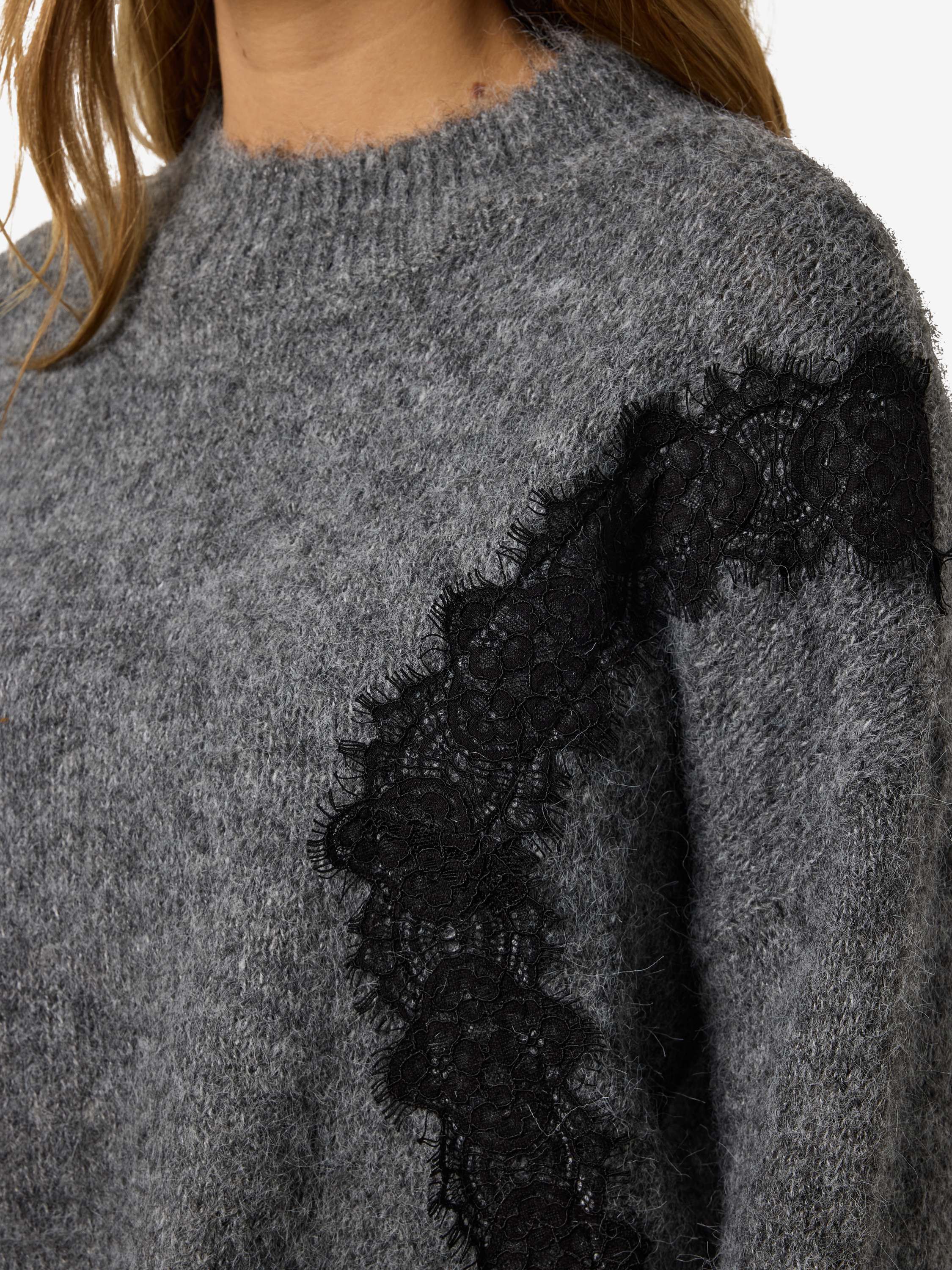 Nmsutton L/S O-Neck Lace Knit Fwd