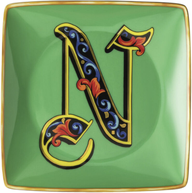 Bowl 12cm sq. flat, Holiday Alphabet N, Versace
