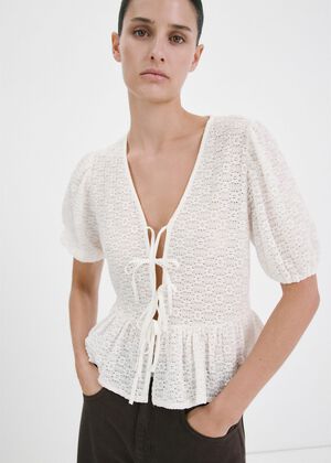 Bows floral embroidery blouse