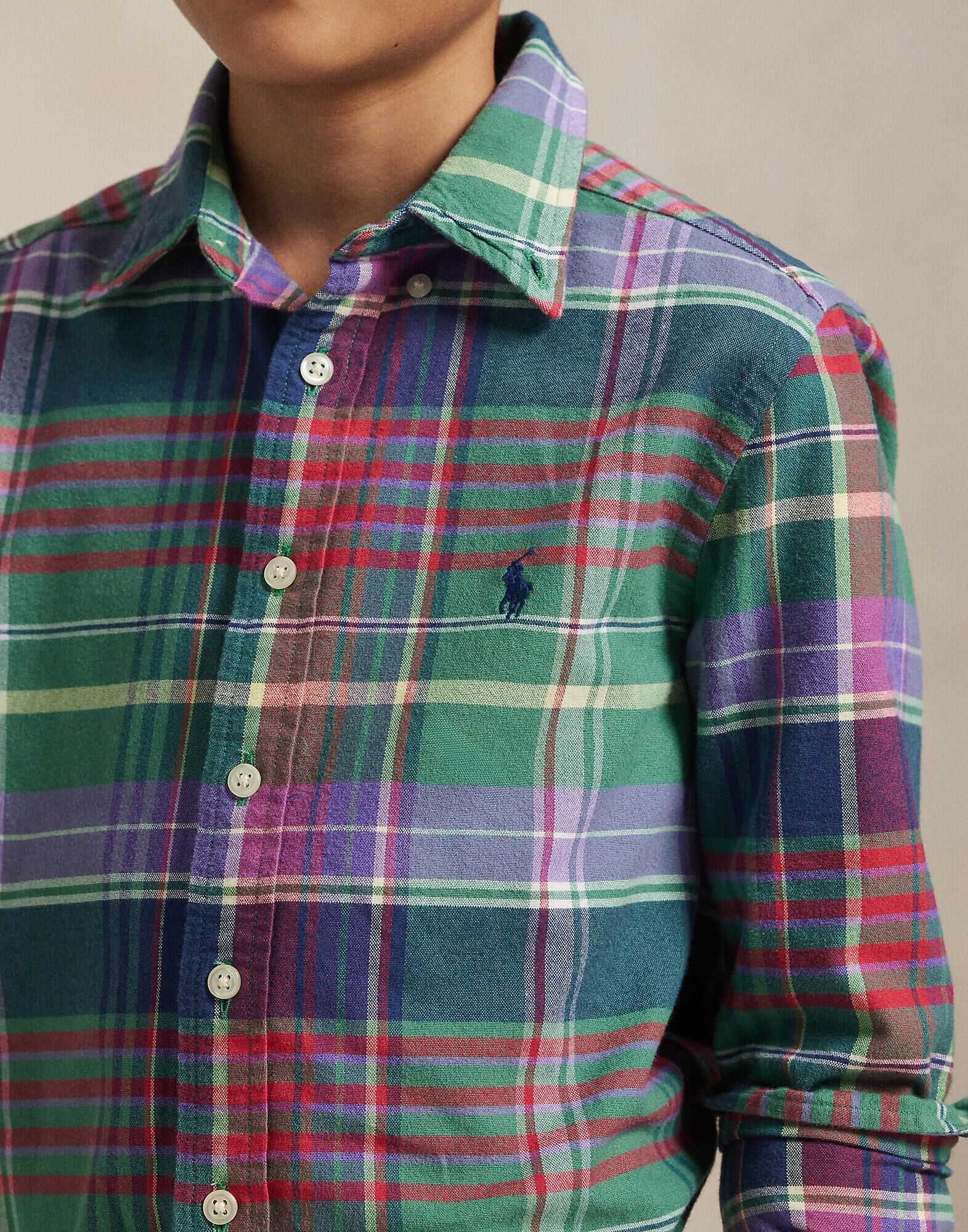 Plaid Brushed Cotton Oxford Shirt Teens