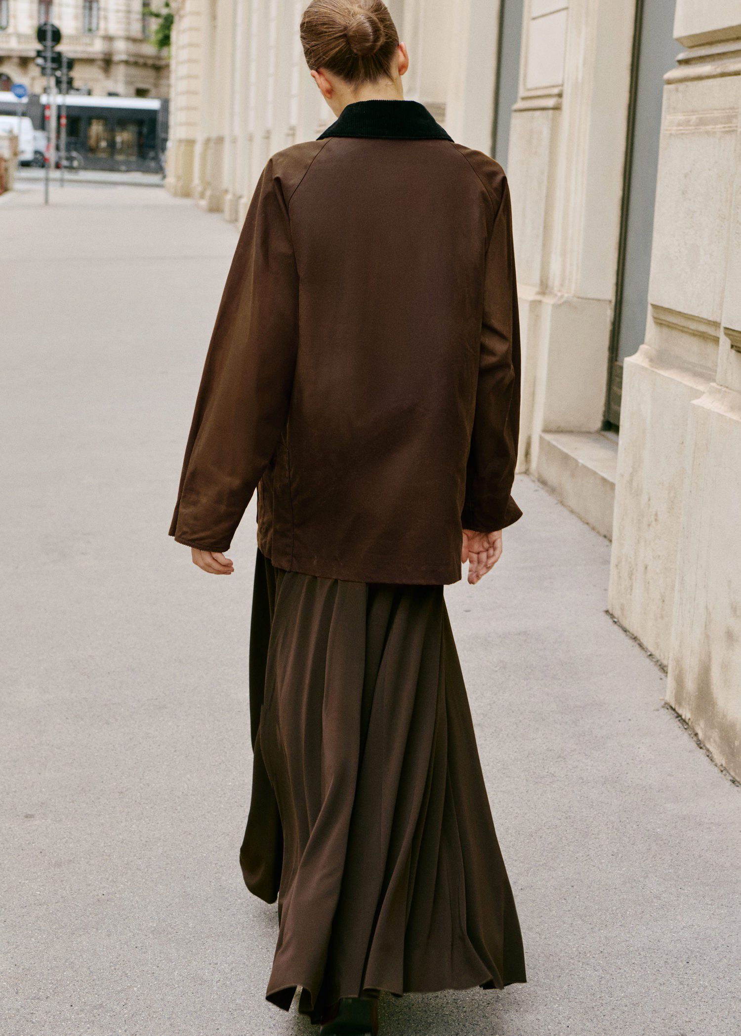 Waxed-effect parka with corduroy co